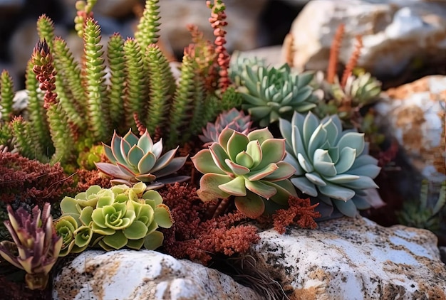 Succulents growing on rocks