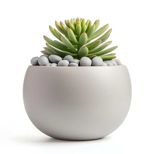 Succulents in a handmade ceramic pot Room interior decoration white background