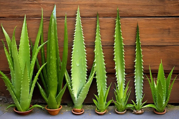 succulents in pots on a wooden fence