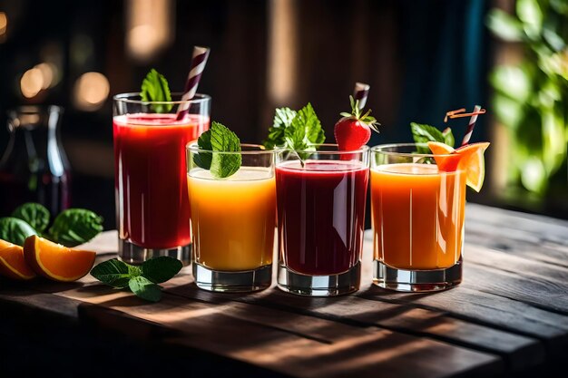 Such juices are shown in glasses on the tablerealistic