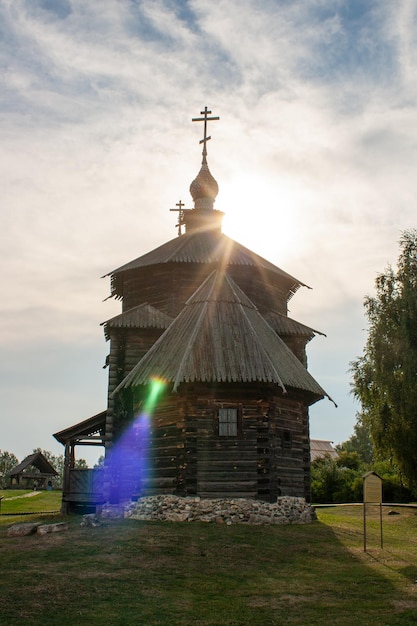 Sudal Russia 07 August 2022 Church in the Museum of Wooden Architecture