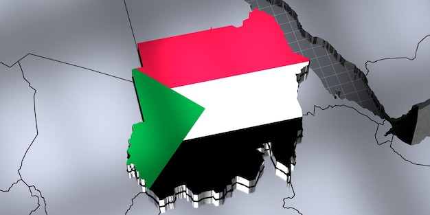 Sudan borders and flag 3D illustration