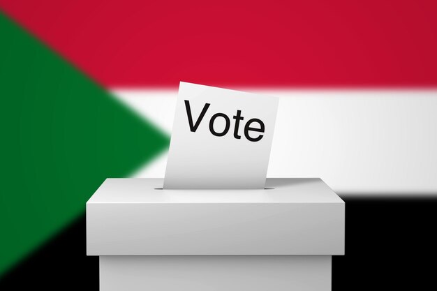 Урна для голосования в Судане и бюллетень для голосования d рендеринг