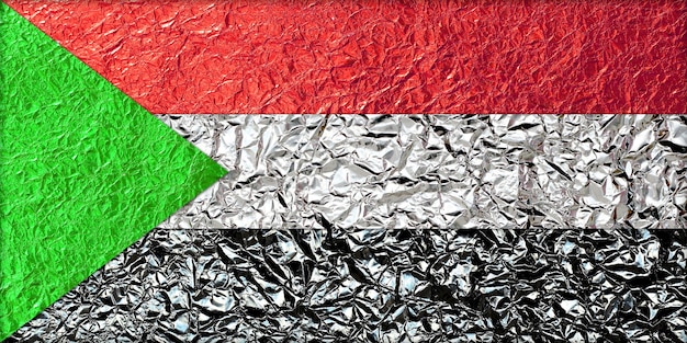 Sudan Flag made form foil texture background