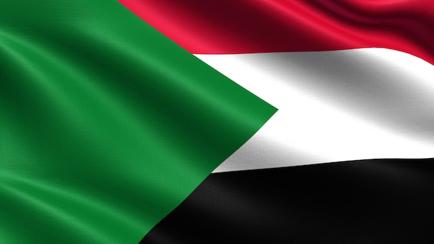 Sudan flag, with waving fabric texture