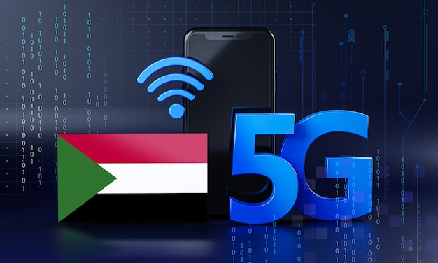 スーダンは5G接続コンセプトの準備ができています。 3Dレンダリングスマートフォン技術の背景
