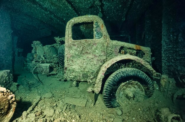 SUDAN, Red Sea, U.W. photo, Umbria wreck, an old truck in the hold of the sunken ship