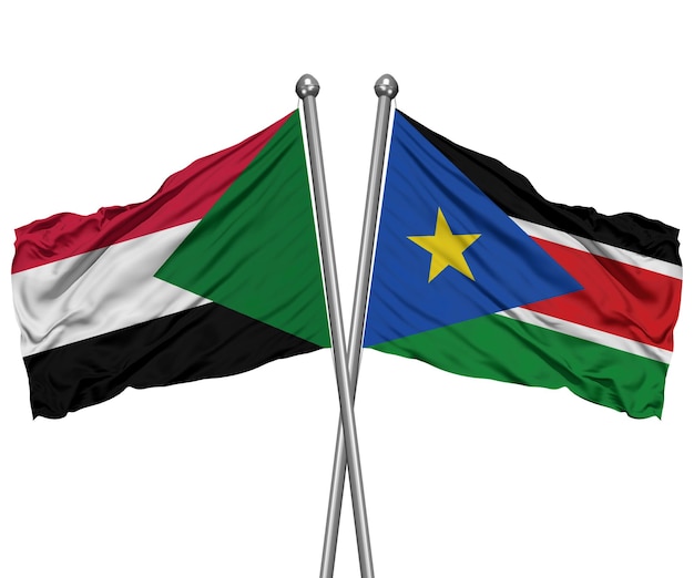 Sudan and South Sudan Waving Flag 3d illustration