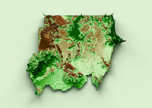 Sudan Topographic Map 3d realistic map Color 3d illustration