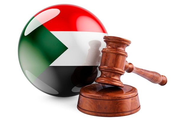 Sudanese law and justice concept Wooden gavel with flag of Sudan 3D rendering