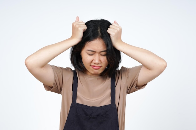 Suffering Headache Gesture of Beautiful Asian Woman Isolated On White Background