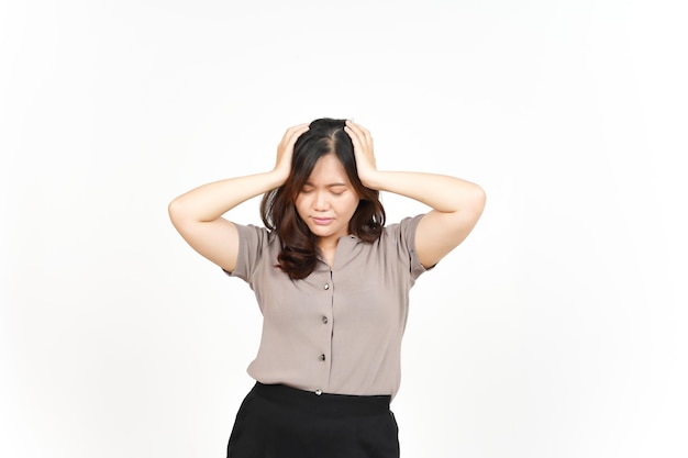 Suffering Headache Gesture Of Beautiful Asian Woman Isolated On White Background