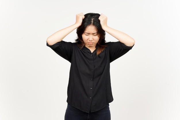 Suffering headache gesture of Beautiful Asian Woman Isolated On White Background