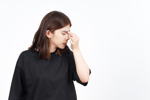 Suffering Headache Gesture Head Pain Of Beautiful Asian Woman Isolated On White Background