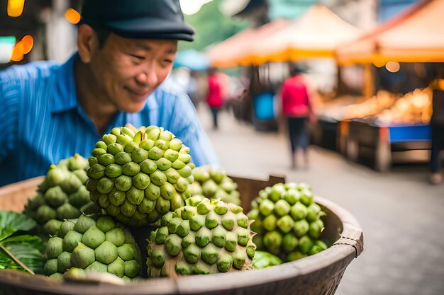 Sugar apple for sale at street food market in the old town of hanoi vietnam