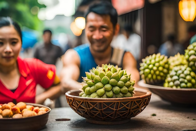 Sugar apple for sale at street food market in the old town of hanoi vietnam