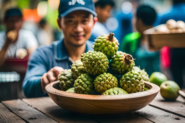 Sugar apple for sale at street food market in the old town of hanoi vietnam