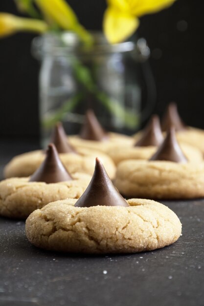 Sugar blossom cookies. Peanut butter cookies with a candy kiss.