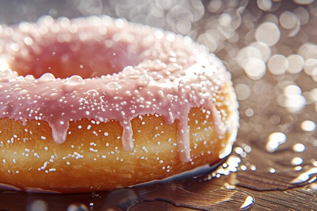 Sugar bubbles of a delicious pink doughnut background ar c