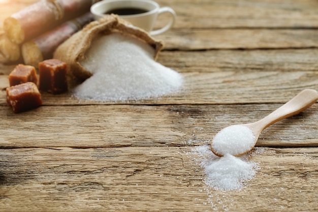 sugar cane on wooden table