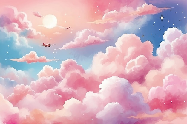 Sugar cotton pink clouds vector design background Glamour fairytale backdrop