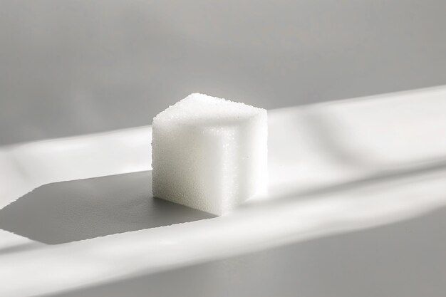 Sugar cube casting shadow on white surface