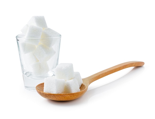 Sugar cubes isolated on white background.