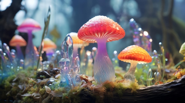 '슈거 글래스 원더랜드'는 '슈거 코어 포레스트'의 마법의 거대한 버섯 조각품을 탐험합니다.