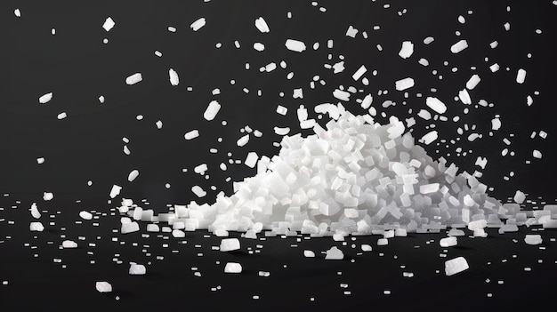 Sugar salt or rice crystals scattered on dark surface modern illustration Isolated white granules on transparent background Ingredient for flavor enhancing