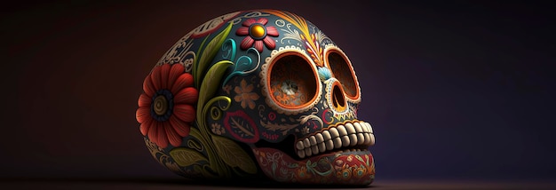 Sugar skull in animated style for Day of the Dead festivities AIGenerated