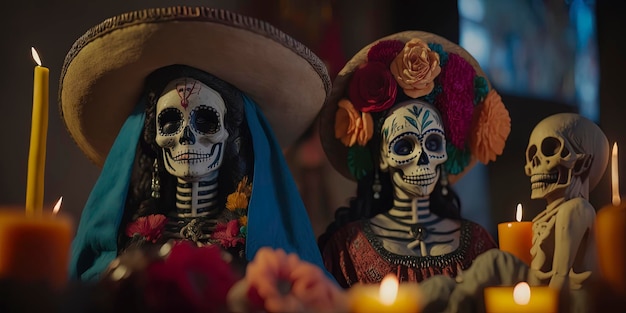 멕시코인의 죽음의 날(dia de los muertos Santa Muerte dia de los muertos catrina)을 기념하는 Sugar Skull Calavera