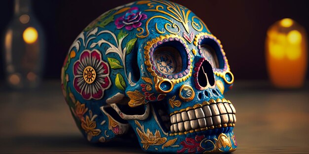 Sugar Skull Calavera to celebrate Mexico's Day of the Dead AIGenerated