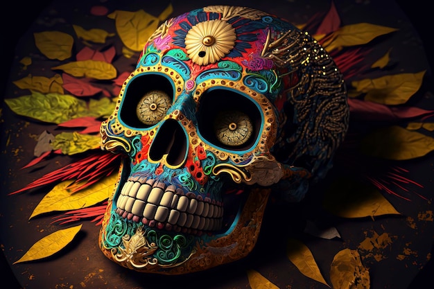 멕시코의 망자의 날을 기념하는 Sugar Skull Calavera Dia de Los Muertos AIGenerated