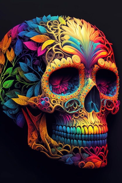 Sugar Skull Calavera ter ere van Mexico's Dag van de Doden Dia de Los Muertos AIGenerated