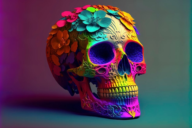 Sugar Skull Calavera ter ere van Mexico's Dag van de Doden Dia de Los Muertos AIGenerated