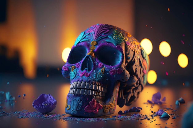 Sugar Skull Calavera ter ere van Mexico's Dag van de Doden Dia de Los Muertos AIGenerated