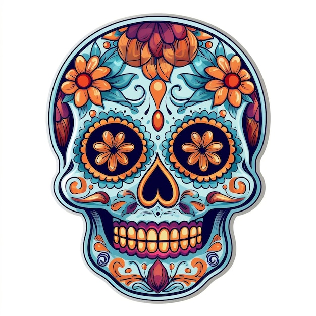 Sugar Skull Day of the Dead Sticker with White Background Design Generative AI