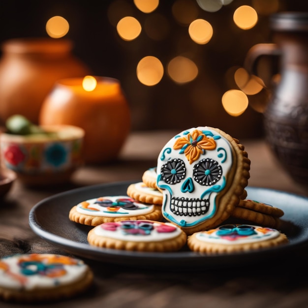 Foto biscotti decorati con teschio di zucchero