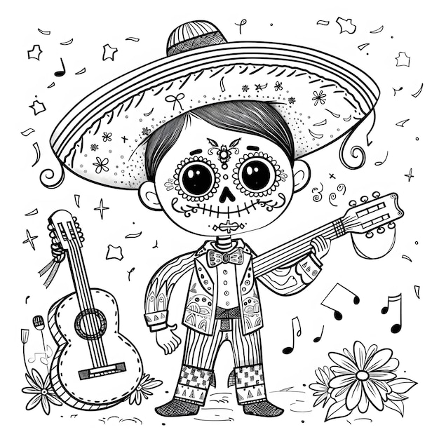 Photo sugar skull playing guitar dia de los muertos day of the dead vector illustration