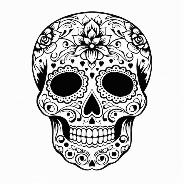 Photo sugar skull serenade a singular black and white cartoon delight on a white canvas