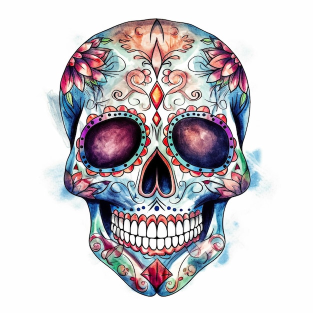 Photo sugar skull sketch colorful