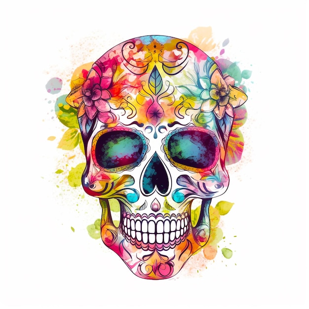Sugar skull sketch colorful
