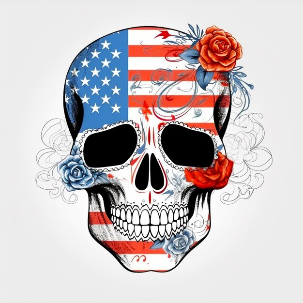 Photo sugar skull sketch usa flag