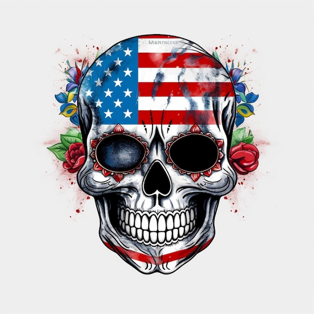 Photo sugar skull sketch usa flag