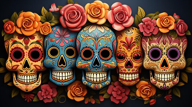 Sugar skulls Set Illustration Generative AI