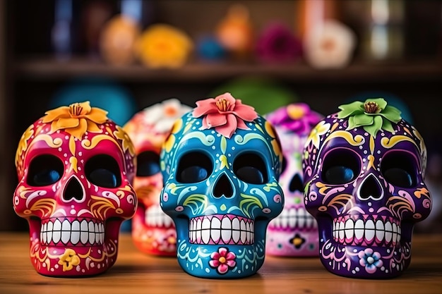 Sugar Skulls with Floral Patterns Day of the Death