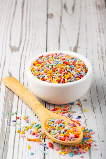 Sugar sprinkle. Colorful confectionery for cake decoration.