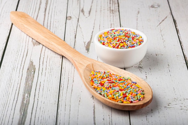 Sugar sprinkle. Colorful confectionery for cake decoration.