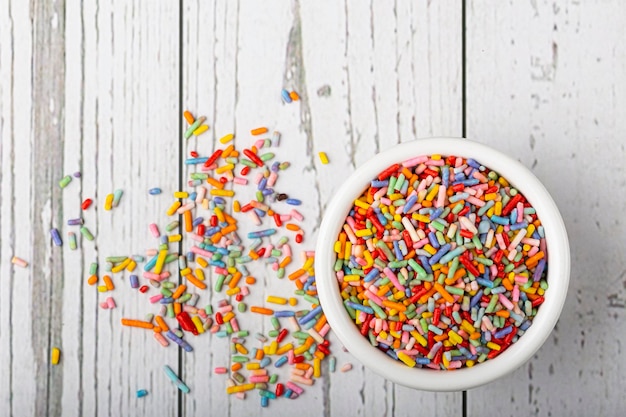 Sugar sprinkle. Colorful confectionery for cake decoration.