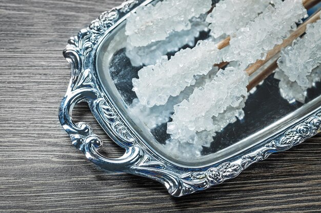 Sugar sticks on metallic tray